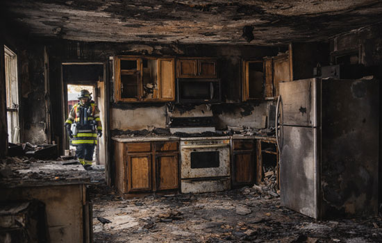 fire and smoke damage inside manufactured home kitchen in glendale az call (623) 915-1447