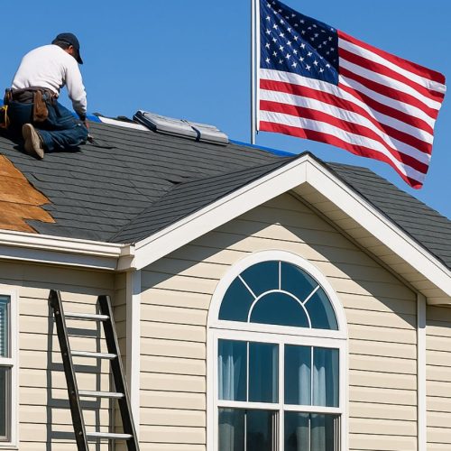 Mesic Contracting team inspecting roof storm damage for insurance restoration Arizona, fast reliable repair call 623-915-1447